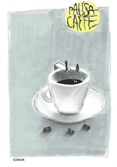 Disegno intitolato "Coffee Break" da Schascia, Opera d'arte originale, Matita