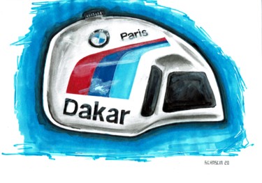 Rysunek zatytułowany „Tank BMW R80 G/S Pa…” autorstwa Schascia, Oryginalna praca, Akwarela