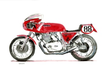 Tekening getiteld "Laverda 750 SFC" door Schascia, Origineel Kunstwerk, Aquarel