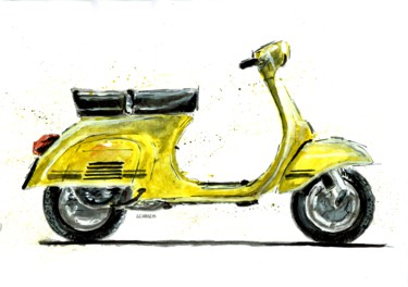 Zeichnungen mit dem Titel "Vespa 125 Primavera" von Schascia, Original-Kunstwerk, Aquarell