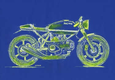 Dessin intitulée "Ducati Pantah" par Schascia, Œuvre d'art originale, Marqueur