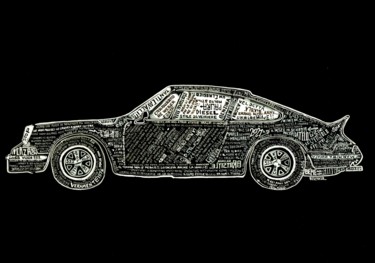 「Porsche 911 - Rando…」というタイトルの描画 Schasciaによって, オリジナルのアートワーク, インク