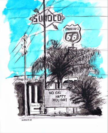 Drawing titled "Sunoco" by Schascia, Original Artwork, Watercolor