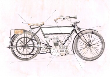 Dessin intitulée "Triumph 1912 3 ½ HP" par Schascia, Œuvre d'art originale, Aquarelle
