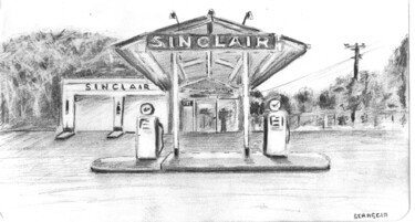 Drawing titled "Old gas station" by Schascia, Original Artwork, Pencil