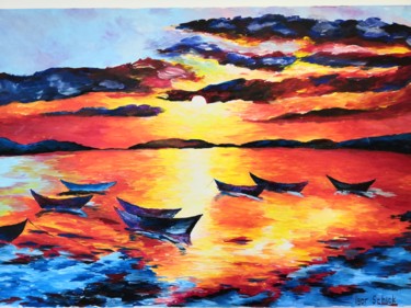 Malerei mit dem Titel "Boote an der Küste…" von Igor Schick, Original-Kunstwerk, Acryl