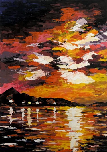 Schilderij getiteld "Abendsonnenuntergan…" door Igor Schick, Origineel Kunstwerk, Gebrandschilderd glas