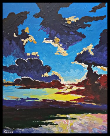 Painting titled "evening sunset and…" by Igor Schick, Original Artwork, Acrylic