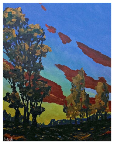 Painting titled "evening sunset and…" by Igor Schick, Original Artwork, Acrylic