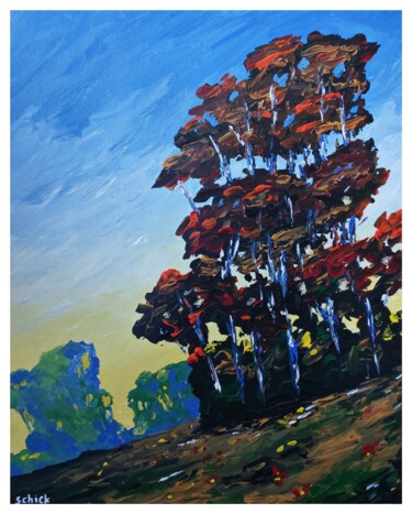 Painting titled "summer trees on mou…" by Igor Schick, Original Artwork, Acrylic