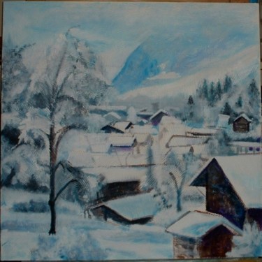 Painting titled "Paysage de neige" by Francis Privet, Original Artwork