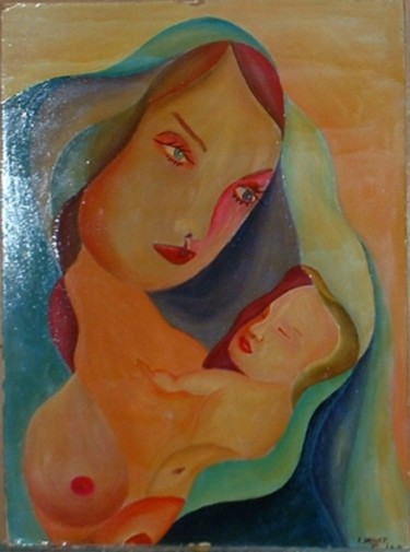 Peinture intitulée "Vierge à l'enfant" par Francis Privet, Œuvre d'art originale