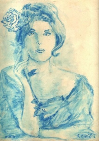 Peinture intitulée "Portrait bleu" par Francis Privet, Œuvre d'art originale