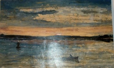 Peinture intitulée "Pêcheurs en barque" par Francis Privet, Œuvre d'art originale