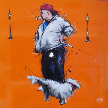 Painting titled "L'homme à la cigare…" by Schmalz, Original Artwork, Acrylic Mounted on Wood Stretcher frame