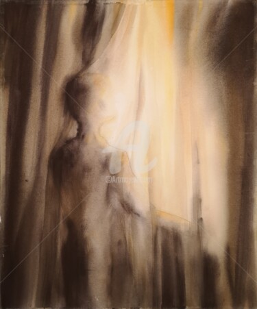Painting titled "behind the curtain…" by Tatjana Schmidt, Original Artwork, Watercolor