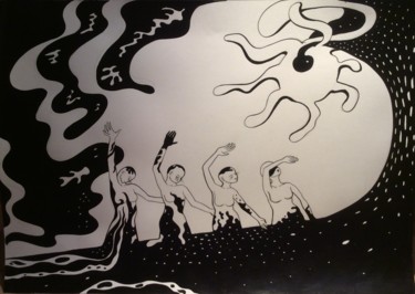 Dibujo titulada "le jour se lève" por Patricia Schmitzer, Obra de arte original, Tinta