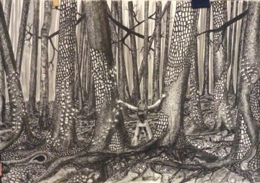 Dessin intitulée "Aime la forêt .jpeg" par Patricia Schmitzer, Œuvre d'art originale, Encre