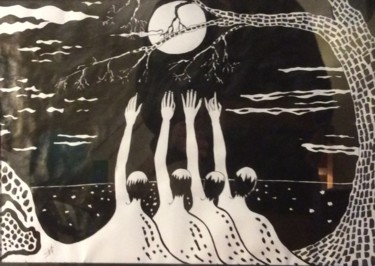 Drawing titled "toucher la lune" by Patricia Schmitzer, Original Artwork, Ink