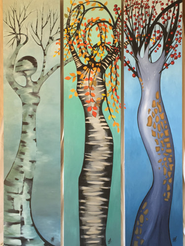 Malerei mit dem Titel "Les trois grâces" von Patricia Schmitzer, Original-Kunstwerk, Öl Auf Keilrahmen aus Holz montiert