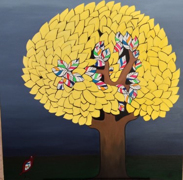 Peinture intitulée "L'arbre jaune" par Patricia Schmitzer, Œuvre d'art originale, Huile