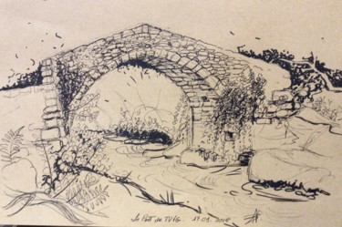 Dessin intitulée "Le pont de Tuve" par Patricia Schmitzer, Œuvre d'art originale, Crayon