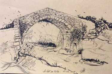 Drawing titled "Le pont de Tuve" by Patricia Schmitzer, Original Artwork, Pencil