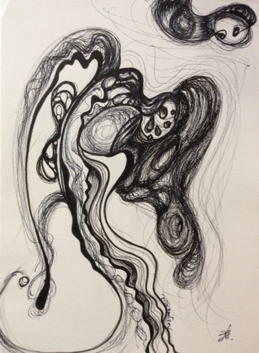 Drawing titled "Anges gardiens" by Patricia Schmitzer, Original Artwork, Ink