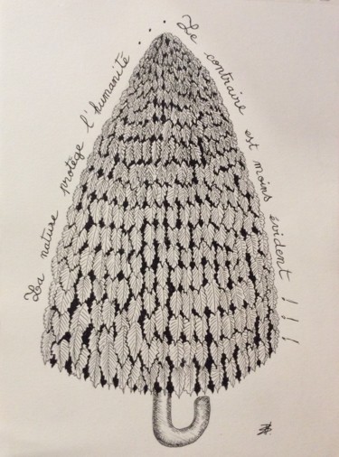 Dessin intitulée "L’arbre parapluie" par Patricia Schmitzer, Œuvre d'art originale, Encre