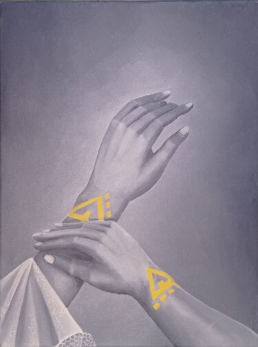 Malerei mit dem Titel "Jeu de mains 3" von Patricia Schmitzer, Original-Kunstwerk, Öl