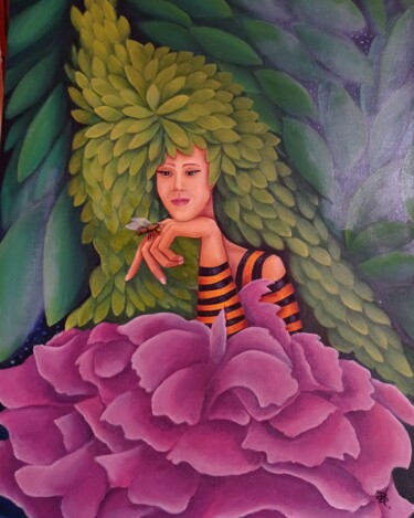 Painting titled "Bee's kiss" by Patricia Schmitzer, Original Artwork, Oil