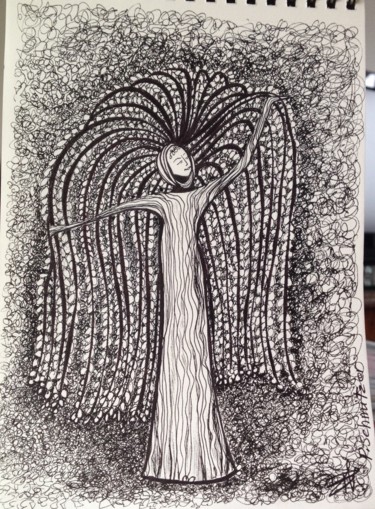 Drawing titled "Auprès de mon arbre…" by Patricia Schmitzer, Original Artwork, Ink