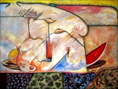 Pintura titulada "UN BOCADO EN  BARCE…" por Schoelmann, Obra de arte original, Oleo Montado en Bastidor de camilla de madera
