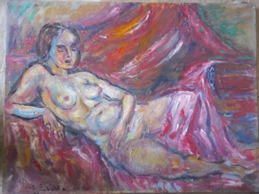 Pintura intitulada "Женщина лежит" por Scholar, Obras de arte originais, Óleo