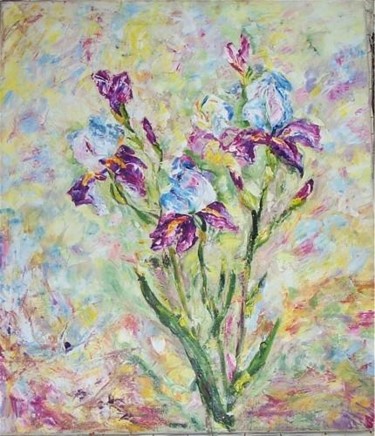 Painting titled "Impressionist Irises" by Scholar, Original Artwork, Oil