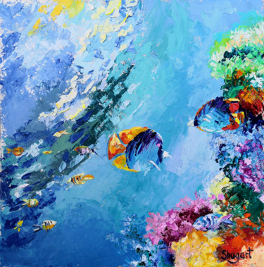 Peinture intitulée "Bright coral fish i…" par Lena Shugart, Œuvre d'art originale, Huile Monté sur Carton