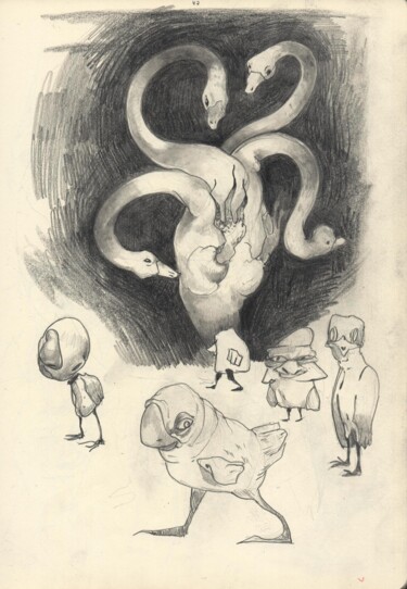 Zeichnungen mit dem Titel "«The Swan King»" von Schwarzberg, Original-Kunstwerk, Bleistift