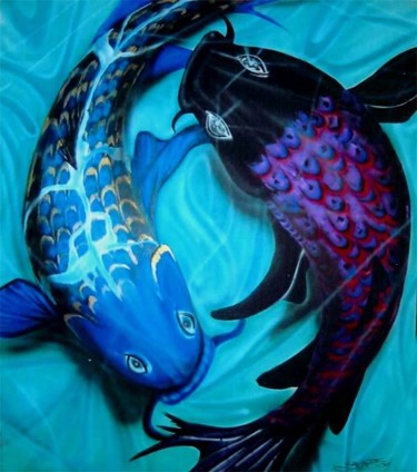 Painting titled "KOI in MOTION 2" by Stephen Craig Illustrations, Original Artwork