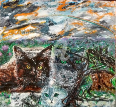 Peinture intitulée "Occhi di gatto" par Maria Silveria Sciarra, Œuvre d'art originale, Tempera