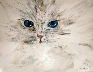 Pittura intitolato "Gatto bianco" da Maria Silveria Sciarra, Opera d'arte originale