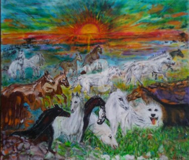 Pittura intitolato "In libertà all'alba…" da Maria Silveria Sciarra, Opera d'arte originale, Tempera