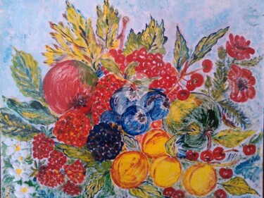 Pittura intitolato "Corbeille de fruits" da Maria Silveria Sciarra, Opera d'arte originale, Smalto