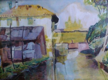 Pittura intitolato "La casa sul ruscello" da Maria Silveria Sciarra, Opera d'arte originale, Gouache