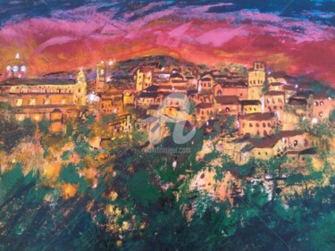 Peinture intitulée "Tramonto rosso su L…" par Maria Silveria Sciarra, Œuvre d'art originale, Tempera