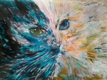 Pintura titulada "Gatto nero gatto bi…" por Maria Silveria Sciarra, Obra de arte original, Témpera