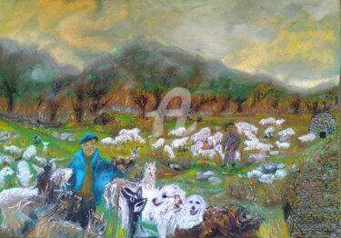 Pintura intitulada "Scena pastorale a R…" por Maria Silveria Sciarra, Obras de arte originais, Têmpera