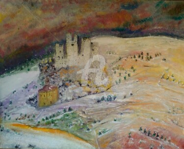 Painting titled "Castello di Rocca C…" by Maria Silveria Sciarra, Original Artwork, Tempera