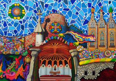 Pintura titulada "Gaudí - mi composic…" por Sciortino, Obra de arte original, Acrílico Montado en Panel de madera