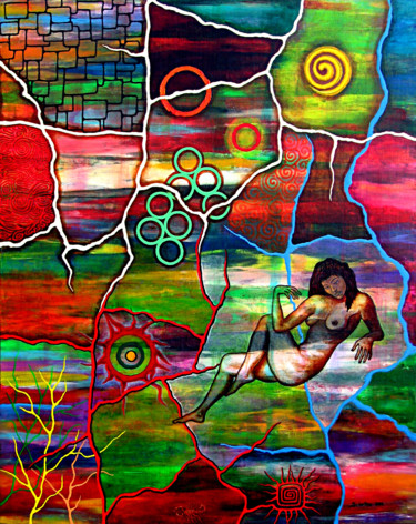Schilderij getiteld "Nude" door Sciortino, Origineel Kunstwerk, Acryl Gemonteerd op Houten paneel