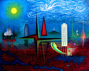 Painting titled "Esas TORRES, ¿Grand…" by Sciortino, Original Artwork, Acrylic Mounted on Wood Panel